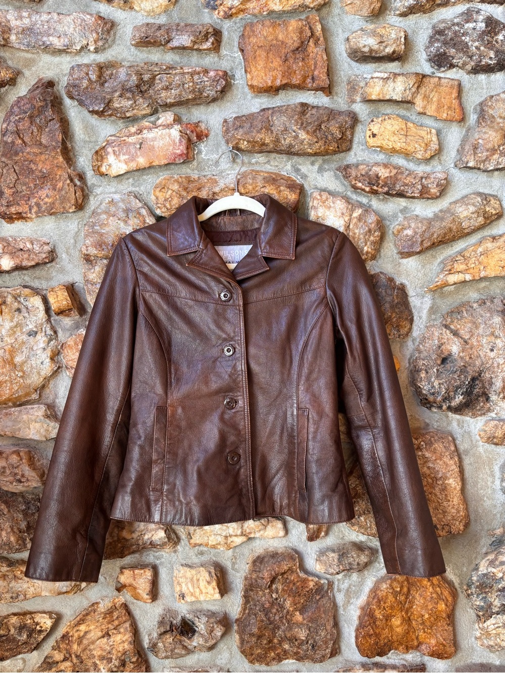 Wilsons Leather Dark Brown Button-Front Leather Jacket